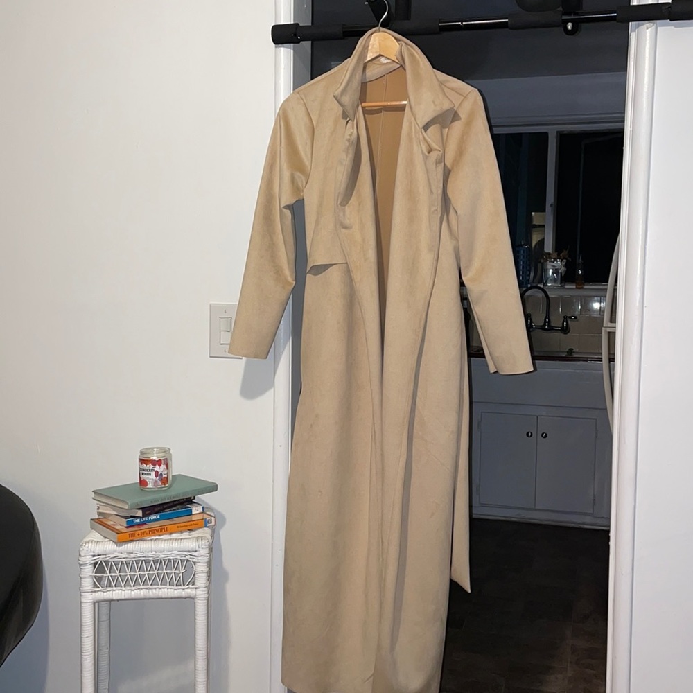 Long suede beige coat